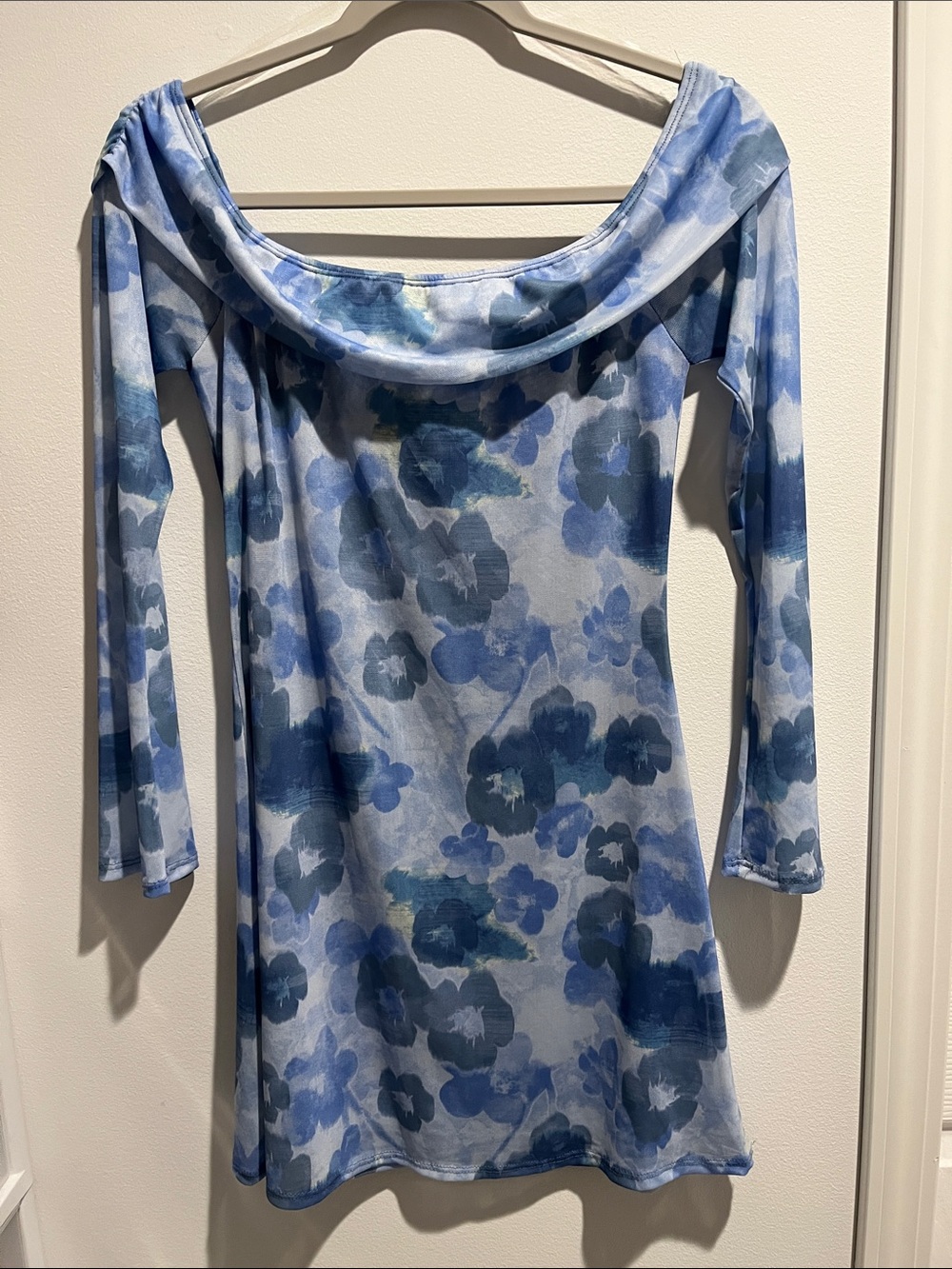 See You Monday Blue Floral One-Shoulder Dress